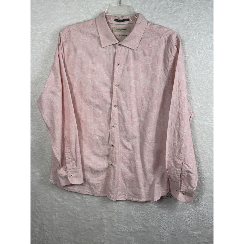 Tommy Bahama Men Floral Button-Down Shirt Island Modern Fit‎ Pink Cotton/Silk XL